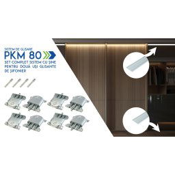 Set sistem si sine PKM pentru 2 usi glisante de sifonier, L=2000 mm, finisaj aluminiu