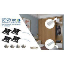 Set sistem si sine SCIVO 80 pentru 2 usi glisante de sifonier, L=2000 mm, finisaj aluminiu