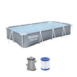 Piscina structura metalica, dreptunghiulara, cu filtru si pompa, gri, 366x201x66 cm, Bestway Power Steel