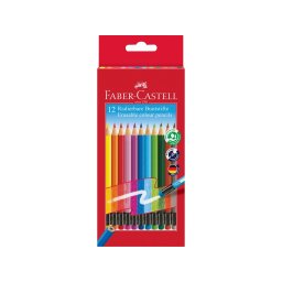 Creioane colorate hexagonale cu gumă eco Faber-Castell, 12 culori/set