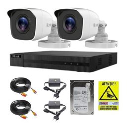 Sistem supraveghere analog complet Hikvision Hilook, 2 camere, 2 MP, lentila 2.8mm, IR 20m, DVR, 4 canale, 4 MP, hard disk 500GB, accesorii