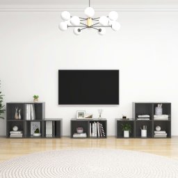 Set de dulapuri TV, 8 piese, gri extralucios, lemn prelucrat GartenMobel Dekor
