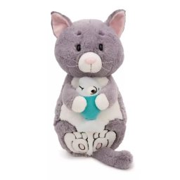 Nici: Pisică de pluș gri și pește - 40 x 20 cm