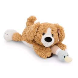 Nici: Cățeluș și rață de pluș, maro, culcat - 30 cm