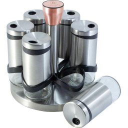 Cutii alimentare Set 6 recipiente pentru condimente 120 ml si suport rotativ din otel inoxidabil Spiceholders Haus BH 1992