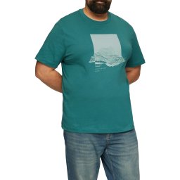 Tricou barbati big sizes la baza gatului din bumbac, cu imprimeu Grafic si croiala Regular fit, Verde (SELECTATI MARIMEA: 2XL)