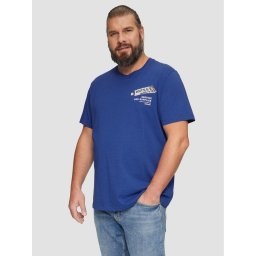 s.Oliver Big Sizes Tricou barbati big sizes cu imprimeu text si decolteu la baza gatului, Albastru inchis (SELECTATI MARIMEA: 3XL)