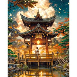 Set pictura pe numere, cu sasiu, Templu in munti, 40x50 cm