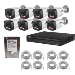 Sistem supraveghere IP Dahua, 8 camere 2MP, Dual Light lumina alba / IR 30m, PoE, microfon, NVR 8 canale POE, 8MP, HDD 1TB, cabluri