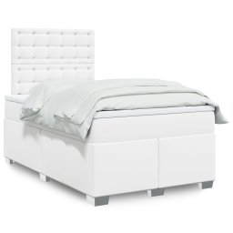 Pat box spring cu saltea, alb, 120x190 cm, piele ecologica GartenMobel Dekor