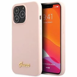 Husa Guess GUHCP13XLSLMGLP iPhone 13 Pro Max 6.7" light pink/light pink hardcase Silicone Script Gold Logo