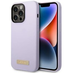 Husa Guess GUHMP14LSBPLU iPhone 14 Pro 6.1" purple/purple hard case Silicone Logo Plate MagSafe