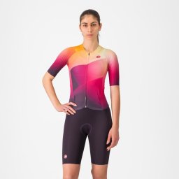 Castelli - costum triatlon cu maneca scurta - Free Sanremo 3 W Suit Short Sleeve - negru portocaliu vivid