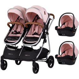 Carucior gemeni Chipolino Duo Smart 3 in 1 Pink Marshmallow