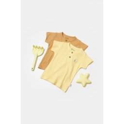 Set 2 tricouri bamboo, galben, babycosy, 50% bumbac+50%bambus (marime: 3-6 luni)