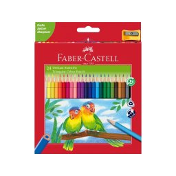 Creioane colorate triunghiulare + ascuțitoare eco Faber-Castell, 24 culori/set