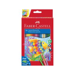 Creioane colorate hexagonale acuarelă + pensulă Faber-Castell, 36 culori/set