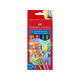 Creioane colorate hexagonale acuarelă + pensulă Faber-Castell, 12 culori/set