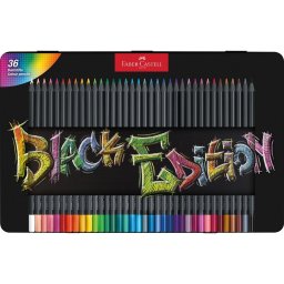 Creioane colorate triunghiulare black edition cutie metal Faber-Castell, 36 culori/set