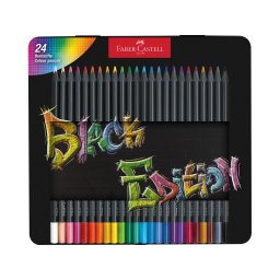 Creioane colorate triunghiulare black edition cutie metal Faber-Castell, 24 culori/set
