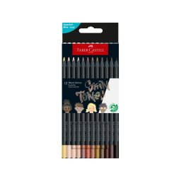 Creioane colorate triunghiulare black edition skin tones Faber-Castell, 12 culori/set