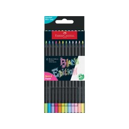 Creioane colorate triunghiulare black edition pastel + neon Faber-Castell, 12 culori/set