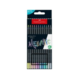 Creioane colorate triunghiulare black edition metalizate Faber-Castell, 12 culori/set