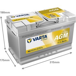 Acumulator auto Varta Dynamic AGM A6 Start - Stop 80Ah, 800A