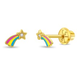 Cercei din Aur 14K pentru Copii – Stea cazatoare cu email colorat si piatra CZ, inchidere cu Filet si Protectie