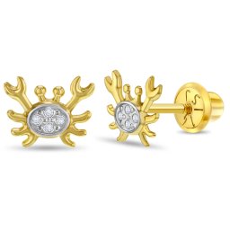 Cercei din Aur 14K pentru Copii – Crab cu Pietre CZ, inchidere cu Filet si Protectie