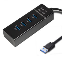 HUB extern SPACER, porturi USB: USB 3.0 x 4, conectare prin USB 3.0, 1m lungime cablu, negru, 45507057 SPH-4USB30-01 (timbru verde 0.8 lei)