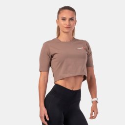 NEBBIA Tricou pentru femei Crop Top Minimalist Logo Brown L