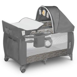 Lionelo - Patut pliant cu doua nivele Sven Plus, 120x60 cm, arcada jucarii, masuta de infasat, vibratii, melodii, conform cu standardele europeane de securitate EN716 si EN12221, Grey Scandi