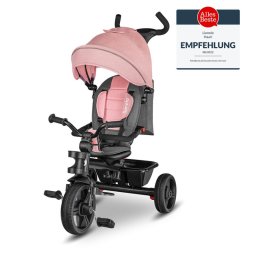 Lionelo - Tricicleta Haari, Suport picioare, Control al directiei, Scaun reversibil, Rotire 360 grade, Pliabila, Conform cu standardul european de securitate EN71, Bubblegum