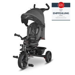 Lionelo - Tricicleta Haari, Suport picioare, Control al directiei, Scaun reversibil, Rotire 360 grade, Pliabila, Conform cu standardul european de securitate EN71, Gri