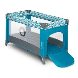 Lionelo - Patut pliant cu un nivel Stefi, Cu intrare laterala cu fermoar, 2 roti, 120x60 cm, Conform cu standardul european de securitate EN 716, Turquoise