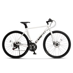 Bicicleta City/Gravel Unisex cu Roti de 28", Furca Fixa, Manete Secventiale, Echipare Shimano, Frane DISC, 14 Viteze, alb/negru, City Bike Carpat Pathfinder Genius cu cadru din Aluminiu si cabluri integrate
