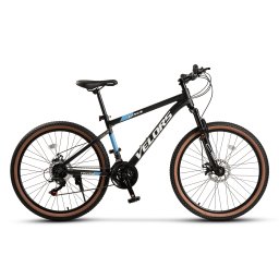 Bicicleta MTB cu Roti de 26", Echipare Shimano/Carpat, 21 Viteze, Manete Secventiale, negru/alb/albastru, Mountain Bike Velors Venus cu Cadru Aluminiu, Frane Disc si cabluri integrate