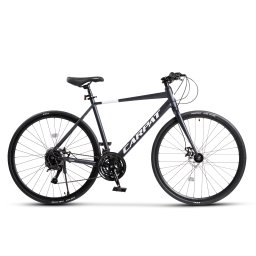 Bicicleta City/Gravel Unisex cu Roti de 28", Furca Fixa, Manete Secventiale A3, Echipare A3 L-TW00, Frane DISC -fata/spate, 24 Viteze, Albastru/alb, City Bike Carpat ADV Genius cu cadru din Aluminiu si cabluri integrate