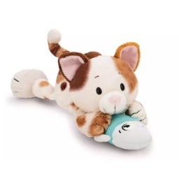 Nici: Pisică norocoasă și pește din pluș, culcat - 30 cm