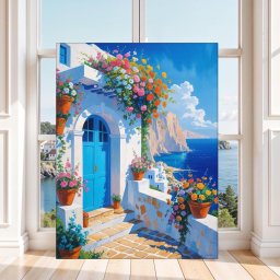 Tablou Canvas Căsuță cu Flori pe Faleză GRP24 (Dimensiune LxH: 30x40cm)