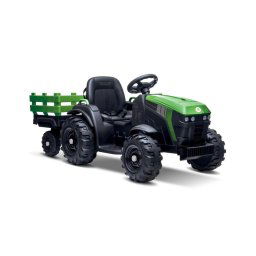 Tractor electric cu remorcă, pentru copii 2x30W/7000 mAh negru/verde + telecomandă