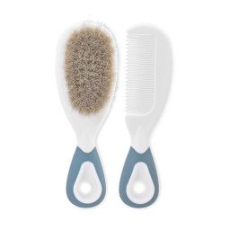 Set pieptan cu perie din par natural, 0 luni+, blue