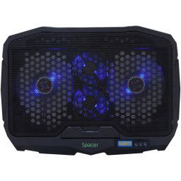 Stand gaming pentru laptop Spacer 17", sita metal, 2xfan 12.5cm, 2xfan 7cm cu led albastru, Negru