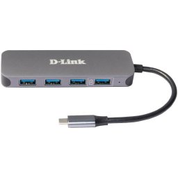 HUB USB D-LINK DUB-2340, USB Type C, cablu 10 cm, metalic, Argintiu