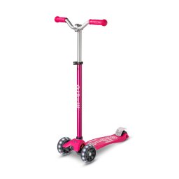 Trotineta Micro Maxi Micro Deluxe Pro LED, 3 roti, 12 cm, 5-12 ani, roz-rosu