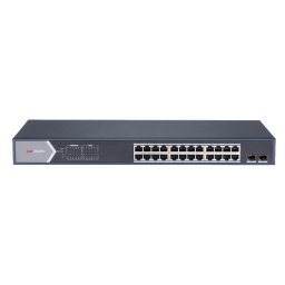 Switch 24 porturi Gigabit Hikvision DS-3E1526P-SI, L2, Smart Managed, 24 × gigabit PoE ports si 2 × gigabit fiber optical ports, Putere PoE 370W, maxim 30W per port, Extend mode - pana la 300 metri, Switching capacity 52 Gbps, PoE watchdog, network topol