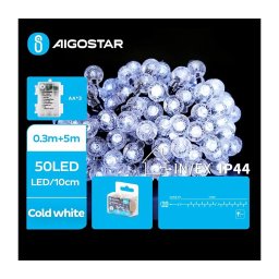 Aigostar - Ghirlandă LED pentru exterior 50xLED/3xAA/8 funcții 5,3 m IP44 alb rece