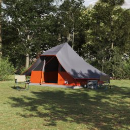 Cort Familial Tipi Gri si Portocaliu pentru 10 Persoane Impermeabil GartenMobel Dekor