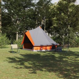 Cort de familie Tipi gri si portocaliu, impermeabil pentru 8 persoane GartenMobel Dekor